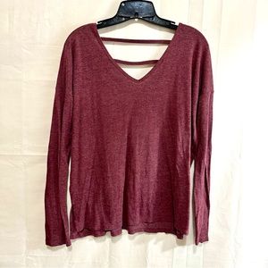 SO Womens V-Neck & V-Back with Straps Long Sleeve Poly Rayon T-Shirt Large